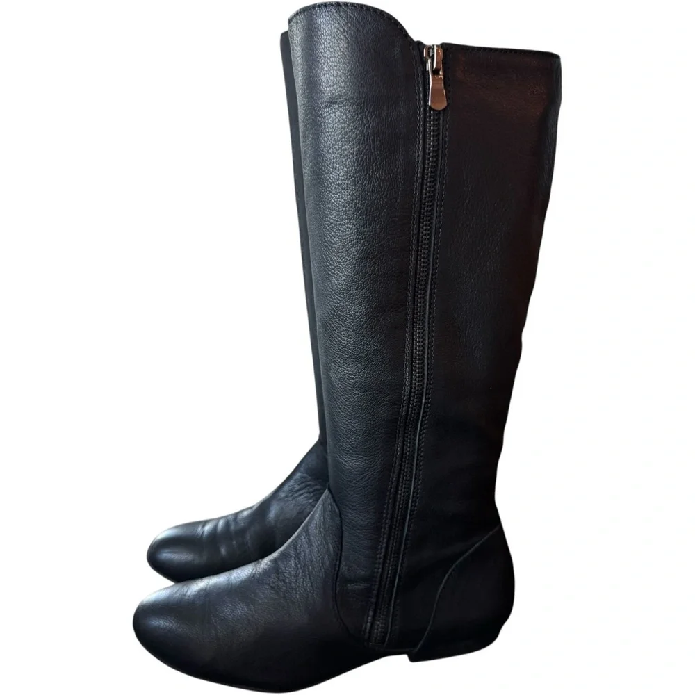 GIANNI BINI Soft Black Leather Knee High Flat Riding Boots Tall Zip Women's 7.5